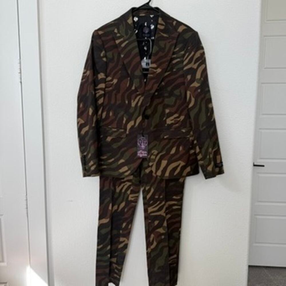Twisted Tailor Gables Camo Suit 42R Jacket 34R Pants NWT Slim Fit Modern